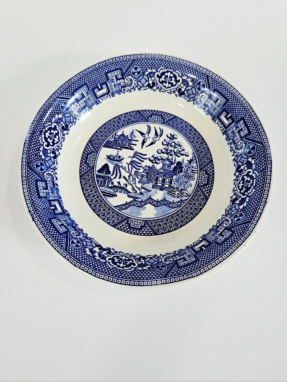 Vintage Homer Laughlin "Blue Willow" Pattern Flat Rim Shallow Soup Pasta Bowl